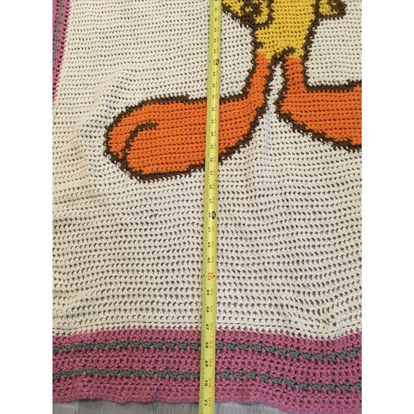 Tweety Bird Vtg Handmade Knit Crochet Baby Blanket Throw Nursery 40" X 70" - Picture 10 of 11
